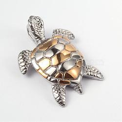 316 Surgical Stainless Steel Pendants, Tortoise, Golden & Stainless Steel Color, 45x34x10mm, Hole: 5x9mm(STAS-L186-083M)