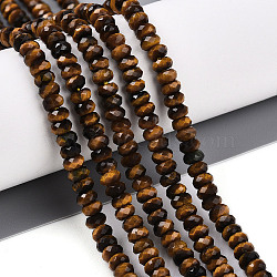 Natural Tiger Eye Beads Strands, Faceted, Rondelle, 3.5~4x2~2.5mm, Hole: 0.7~1mm, about 161~170pcs/strand, 14.69~15.35''(37.3~39cm)(G-T141-45)