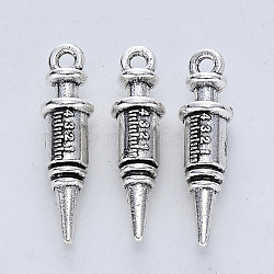 Tibetan Style Alloy Pendants, Cadmium Free & Lead Free, Injection Syringe Shape, Antique Silver, 24.5x6.5mm, Hole: 1.8mm(X-TIBE-R316-096AS-RS)