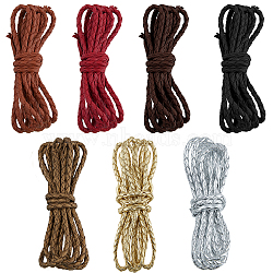 7 Strands 7 Colors Braided PU Leather Cords, Round, Mixed Color, 4mm, about 2.19 Yards(2m)/Box, 1 color/strand(WL-FH0001-01)