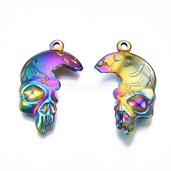 Ion Plating(IP) 201 Stainless Steel Pendants, Skull, Rainbow Color, 30x17x4mm, Hole: 1.6mm(STAS-N098-064M)