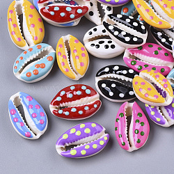 Natural Cowrie Shell Beads, with Enamel, Undrilled/No Hole, Mixed Color, 17~22x11~15x7mm(SSHEL-N034-35)