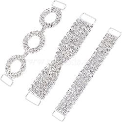 Fingerinspire 3Pcs 3 style Brass Rhinestone Links Connectors, Garment Accessories, Crystal, Rectangle & Ring & Twsited, Silver, 1pc/style(FIND-FG0001-20)