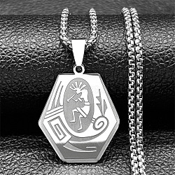 304 Stainless Steel Native American Hexagon Pendant Necklaces, Stainless Steel Color, 23.43 inch(59.5cm)(NJEW-K283-02P)