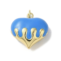 Rack Plating Brass Enamel Pendants, with Jump Ring, Long-Lasting Plated, Lead Free & Cadmium Free, Real 18K Gold Plated, Heart Charm, Cornflower Blue, 20.5x20.5x10.5mm, Hole: 3mm(KK-S366-05G-04)