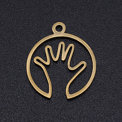 201 Stainless Steel Laser Cut Pendants, Palm, Golden, 17x15x1mm, Hole: 1.5mm(STAS-S105-T895-2)