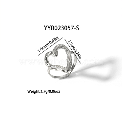 Hollow Heart Titanium Steel Cuff Open Rings for Women, Silver, (LZ8065-2)