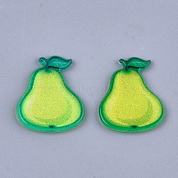 Plastic Cabochons, with Glitter Powder, Pear, Green Yellow, 24x19.5x2mm(X-KY-T010-24)