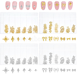 4 Bags 4 Styles Brass Cabochons, Nail Art Decoration Accessories, Star & Bowknot, Golden & Silver, 7.5~9x8.5~9.5x0.5~1mm, 1 bag/style(MRMJ-OC0004-04)
