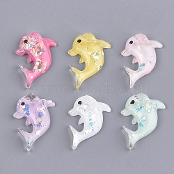 Resin Cabochons, with Shell Chip, Dolphin, Mixed Color, 26x21x5mm(CRES-T011-10)