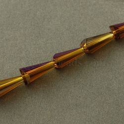 Electroplate Glass Beads Strands, AB Color Plated, Faceted, Cone, Saddle Brown, 12x6x6mm, Hole: 2mm(EGLA-Q033-6)