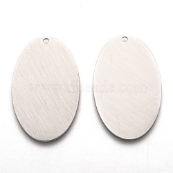 304 Stainless Steel Pendants, Stamping Blank Tag, Laser Cut, Double Side Drawbench Effect, Oval, Stainless Steel Color, 37x22.5x1mm, Hole: 1.8mm(STAS-O133-01G-P)