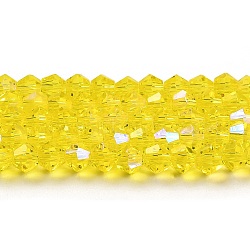 Transparent Electroplate Glass Beads Strands, AB Color Plated, Faceted, Bicone, Yellow, 3.5mm, about 108~123pcs/strand, 12.76~14.61 inch(32.4~37.1cm)(GLAA-F029-3mm-D21)