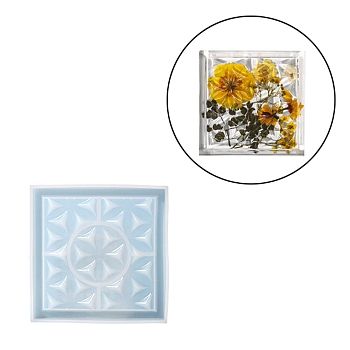 DIY Life of Flower Textured Cup Mat Silicone Molds, Resin Casting Coaster Molds, For UV Resin, Epoxy Resin Craft Making, Square, 113x113x14mm
