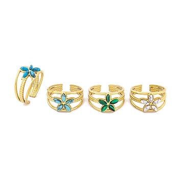 Flower 304 Stainless Steel Open Cuff Rings, Synthetic Turquoise & Malachite Rings for Women, 12mm, Adjustable