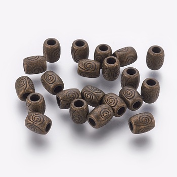 Tibetan Style Alloy Beads, Lead Free & Nickel Free & Cadmium Free, Barrel, Antique Bronze Color, about 7mm long, 6mm wide, hole: 2.5mm