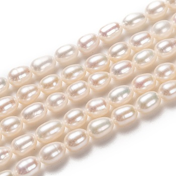 Natural Cultured Freshwater Pearl Beads Strands, Rice, Bisque, 6~7x5mm, Hole: 0.7mm, about 54pcs/strand, 14 inch(35.5cm)