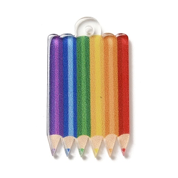 Translucent Acrylic Pendants, Pencil Charms, Colorful, 34x19x2mm, Hole: 1.8mm