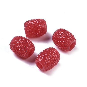 Opaque Resin European Jelly Colored Beads, Large Hole Barrel Beads, Bucket Shaped, Crimson, 15x12.5mm, Hole: 5mm