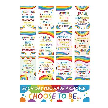 Paper Hanging Banner Classroom Decoration, Rectangle, School Decoration Supplies Celebration Backdrop, Word Choose to Be, Colorful, 200~1000x250~300mm, 13pcs/set