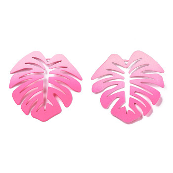 Spray Painted Iron Pendants, Tropical Leaf, Hot Pink, 46x44x4.5mm, Hole: 1.6mm