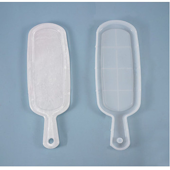 Rectangle Handle Dinner Plate Silicone Molds, Resin Casting Tray Molds, For UV Resin, Epoxy Craft Resin Making, White, 340x119x17mm, Hole: 12mm, Inner Diameter: 320x108mm