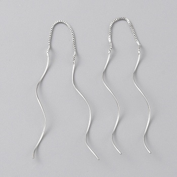 Brass Twist Wave Dangle Earrings for Women, Platinum, 128x5mm, Pin: 0.8mm