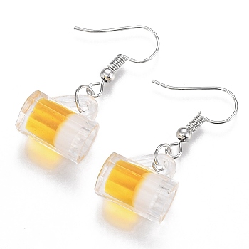 Resin Draft Beer Dangle Earring, with Platinum Plated Iron Earring Hooks, Yellow, 35mm, Pin: 1mm