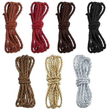 7 Strands 7 Colors Braided PU Leather Cords, Round, Mixed Color, 4mm, about 2.19 Yards(2m)/Box, 1 color/strand