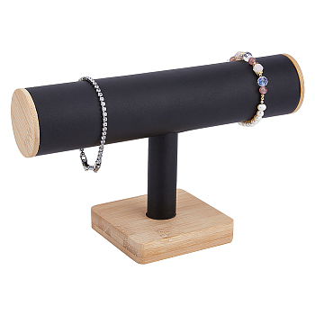 PU Imitation Leather T Bar Bracelet Display Stands, with Wood Base, for Bracelet Organizer Holder, Old Lace, 23.8x9x14cm