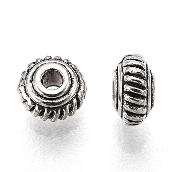 Tibetan Style Alloy Spacer Beads, Rondelle, Cadmium Free & Lead Free, Antique Silver, 5x3mm, Hole: 1mm, about 5500pcs/1000g