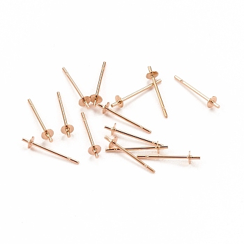 304 Stainless Steel Stud Earring Findings, for Half Drilled Beads, Rose Gold, 14x3mm, Pin: 0.6mm