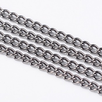 Iron Twisted Chains, Unwelded, Gunmetal Color, with Spool, Size: Chains: about 3.7mm long, 2.5mm wide, 0.7mm thick, about 328.08 Feet(100m)/roll