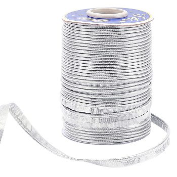 Polyester Ribbon, Flat, Silver, 3/8 inch(10x1.5mm), about 60.15 Yards(55m)/Roll