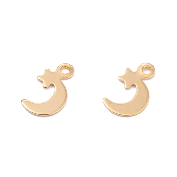 201 Stainless Steel Charms, Laser Cut, Moon with Star, Real 18k Gold Plated, 11.5x7x0.5mm, Hole: 1.4mm