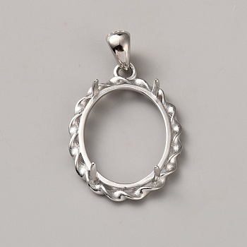 925 Sterling Silver Pendant Cabochon Settings, Oval Charms, Open Back Settings, Platinum, Tray: 14.5x10.5mm, 21.5x15x4mm, Hole: 4x2.5mm