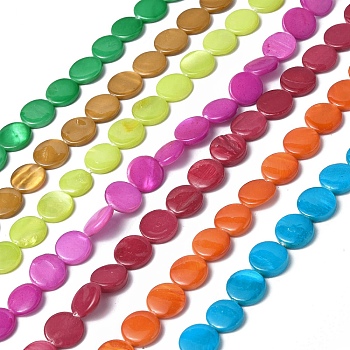 Spray Painted Natural Freshwater Shell Beads Strands, Flat Round, Mixed Color, 12.5x3mm, Hole: 1mm, about 32pcs/strand, 15.63 inch(39.7cm)