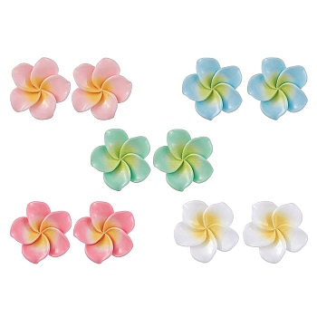 Resin Stud Earrings for Women, Flower, Mixed Color, 17x22mm