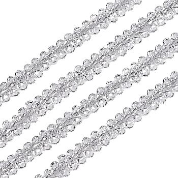 Metallic Polyester Ribbon, Garment Accessory, Flower Pattern, Silver, 1/4 inch(8mm)
