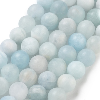 Natural Aquamarine Beads Strands, Frosted, Round, 8mm, Hole: 1mm, about 48pcs/strand, 15.7 inch(40cm)