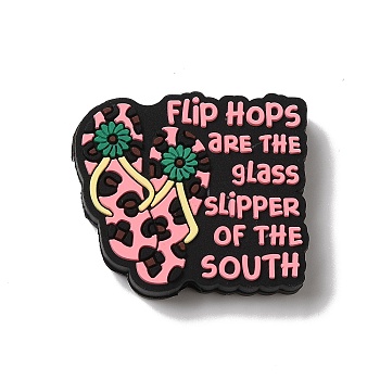 Flip Hops are the Glass Slipper of the South, Pink Slipper with Flowers, Silicone Focal Beads, Word, 24x28x7mm, Hole: 3.5mm