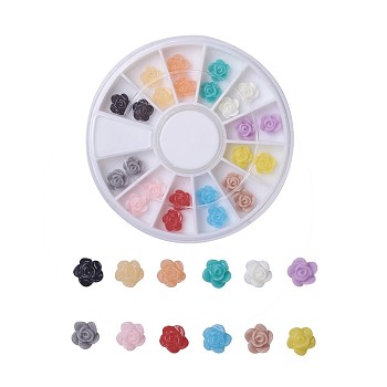 Nail Art Decoration Accessories, Resin Cabochons, Flower, Mixed Color, 6x3mm, 24pcs/box