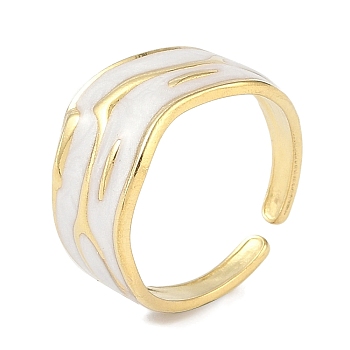 Ion Plating(IP) 304 Stainless Steel Enamel Cuff Finger Rings, Wide Open Rings for Women, Real 18K Gold Plated, Adjustable, 12mm