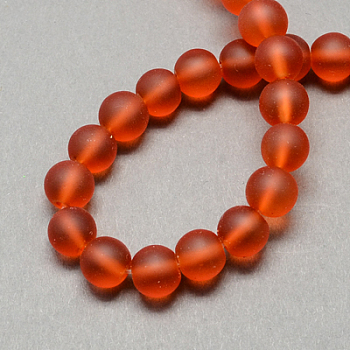 Transparent Glass Bead Strands, Frosted, Round, Tomato, 10mm, Hole: 1.3~1.6mm, about 80pcs/strand, 31.4 inch