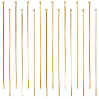 304 Stainless Steel Flat Head Pins, for Jewelry Making, Real 16K Gold Plated, 50x0.7mm, 21 Gauge, Head: 1.5mm, about 120pcs/box