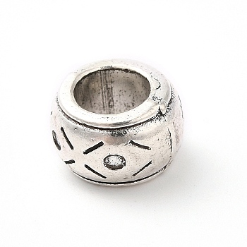 Tibetan Style Alloy European Beads, Large Hole Beads, Rondelle, Antique Silver, 10x7mm, Hole: 5.6mm, about 284pcs/500g