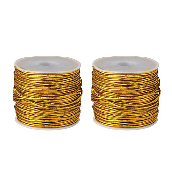 2 Rolls PVC Tubular Synthetic Rubber Cord, with Spools, Gold, 1mm, 25m/Roll