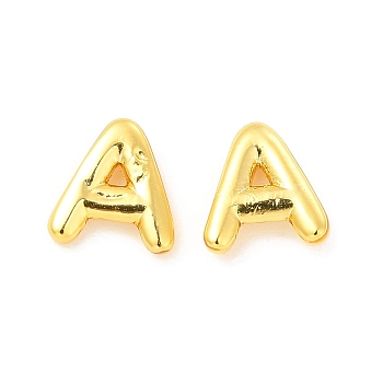 Brass Hollow Out Initial Letter Stud Earrings for Women, Real 18K Gold Plated, Lead Free & Cadmium Free, Letter.A, 7x6.5x1.5mm, Pin: 0.8mm