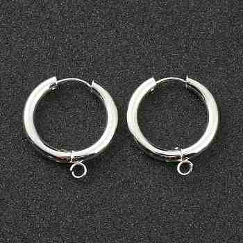 201 Stainless Steel Huggie Hoop Earring Findings, with Horizontal Loop and 316 Surgical Stainless Steel Pin, Silver, 25x23x3mm, Hole: 2.5mm, Pin: 1mm