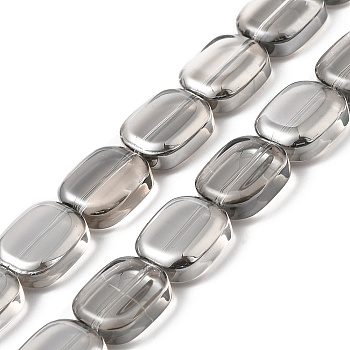 Transparent Electroplate Glass Bead Strands, Pearl Luster Plated, Rectangle, Gray, 12x10x4.5mm, Hole: 1mm, about 55pcs/strand, 25.98''(66cm)